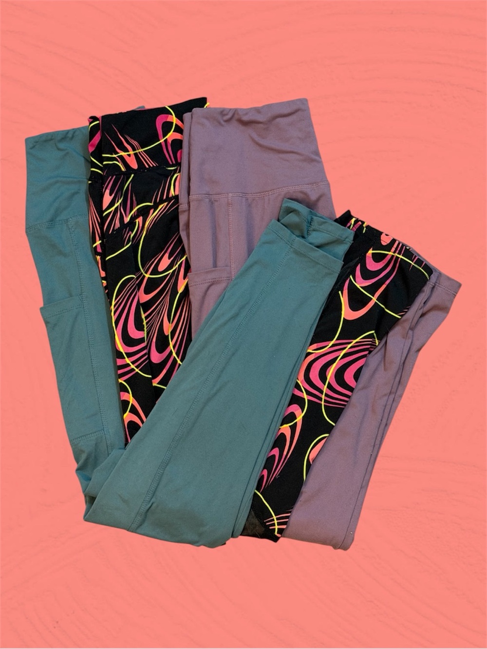 3 Legging L/XL Legging Bundle Wmn Purple 80s Pockets Long Workout Bright